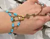 Godbead Lock and Key Slave Bracelet, Ring Bracelet, Hand Jewelry, Heart Locket, Key, Baby blue, Designer Bracelet, Key to her He