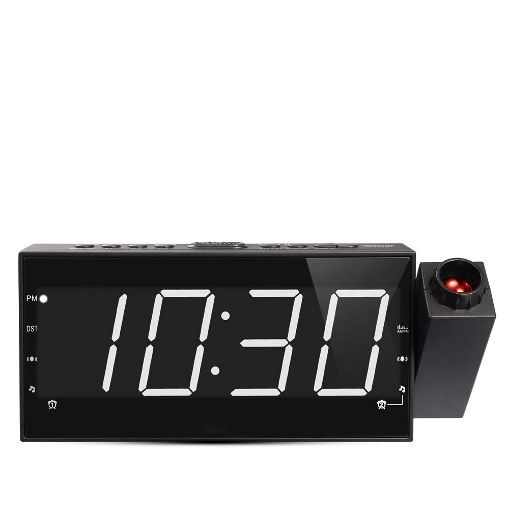 Radio Alarm Clock 8 Inch Ceiling Projection Wall Digital Radio Alarm Clock 8 Inch Ceiling Projection Wall Digital White Led With Usb Charging