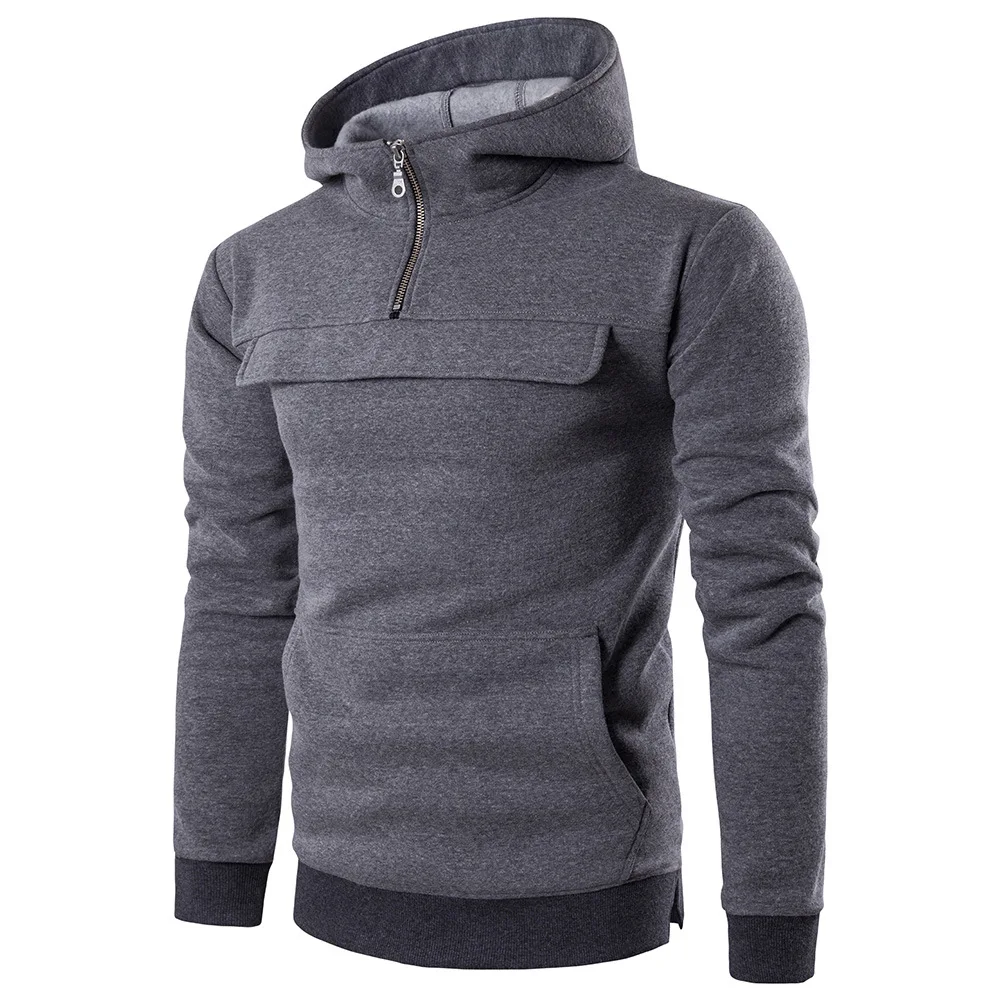 1/4 Zip Pullover Black Hoodie Polyester Fleece Custom Logo Mens Tracksuit Top Long Sleeve Gym 