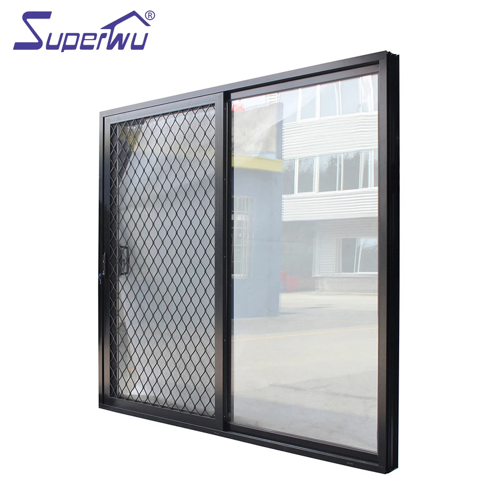 2017 modern grill designs aluminum sliding door with large glass panel