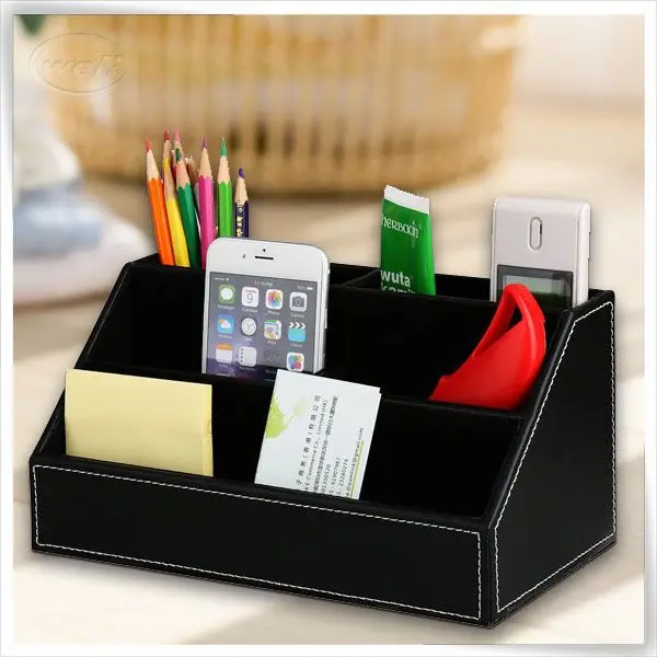 Home Office Leather Multifunction Desk Stationery Black Faux Leather