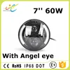 IP68 LED head lamp 7inch 60W high low beam DRL led headlight with halo ring