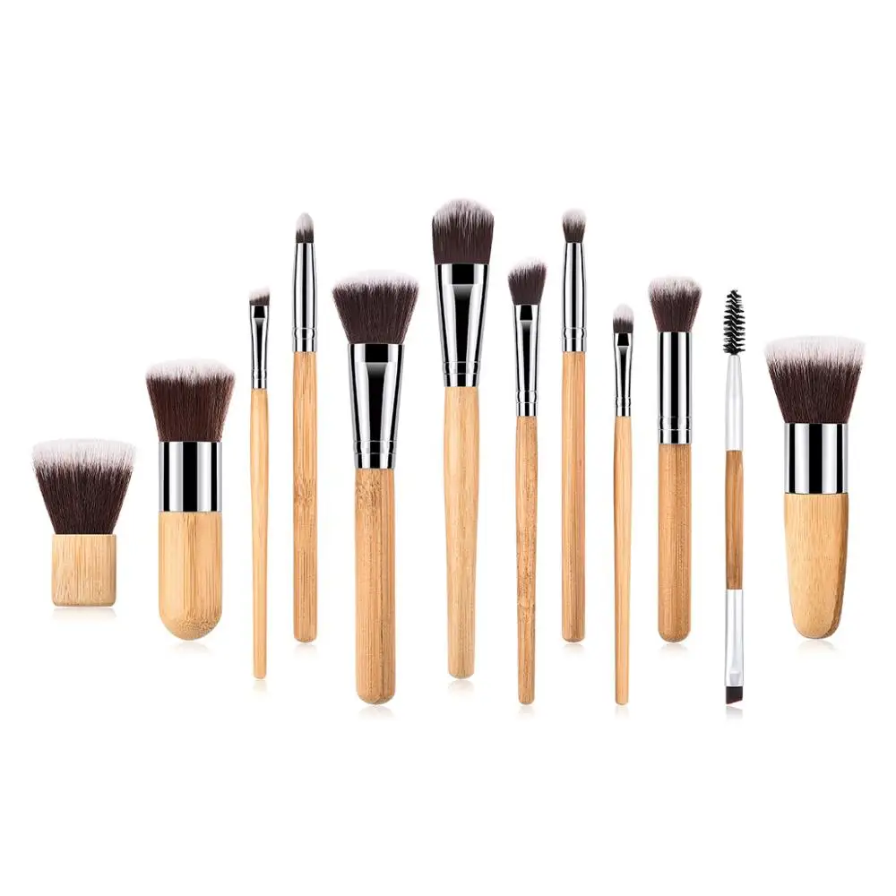 11pcs Bamboo Makeup Brush Set Provable Label Foundation Kabuki Make Up