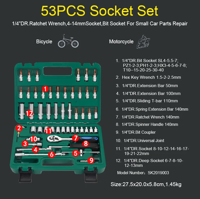 46pcs High Quality Crv Chrome Finish Socket Tool Set Socket Wrench