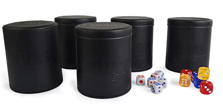 2 Commercial Grade Leather Dice Cups With Ribbed Walls - Includes 5 Free Dice, Free Shipping