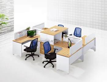 4 Personas En Forma De L Mesa De Madera Oficina Partición Mesa Larga