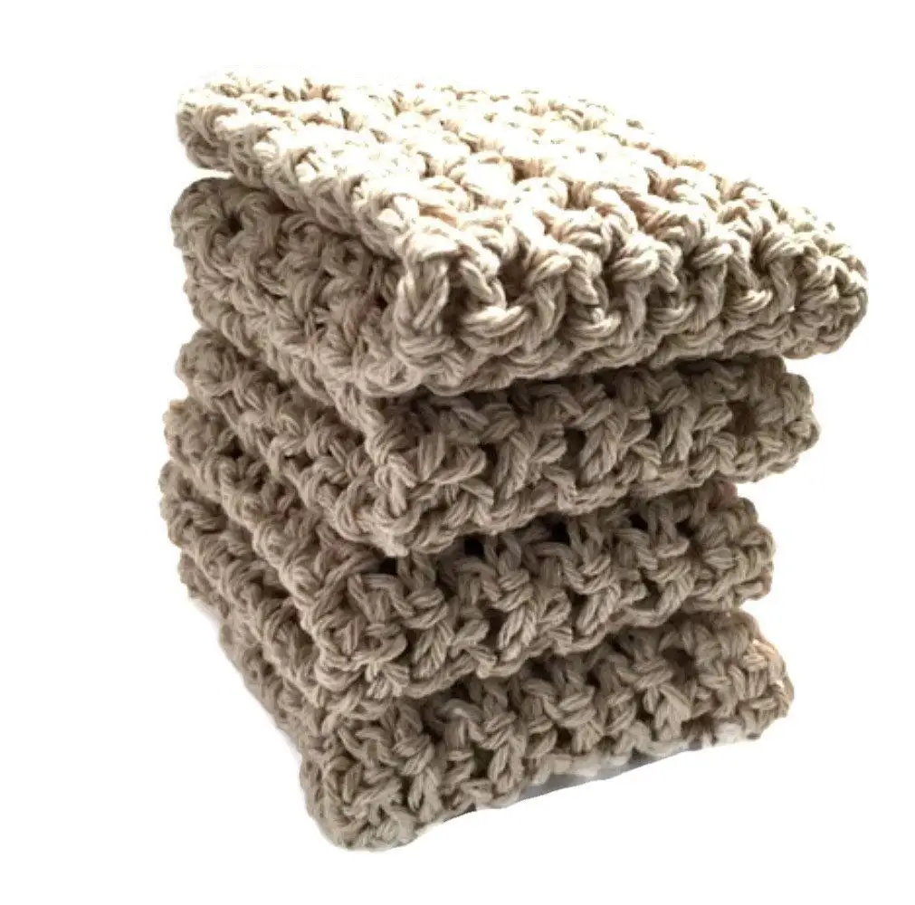 Handmade Dish Cloths Cream Beige Wash Cloths Neutral Crochet Cotton Kitchen Dishcloths Set of 4