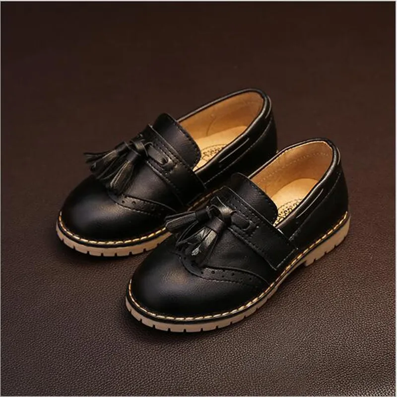 Spring 2016 Free Shipping British Style Boys Girls PU Leather Moccasins Fashion Tassels Kids Causal Shoes