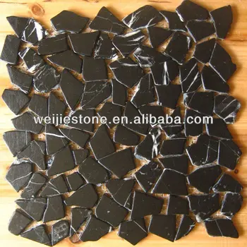 Black Marquina Marble Random Broken Mosaic Tile Pattern Black Marquina Marble Random Broken Mosaic Tile Pattern