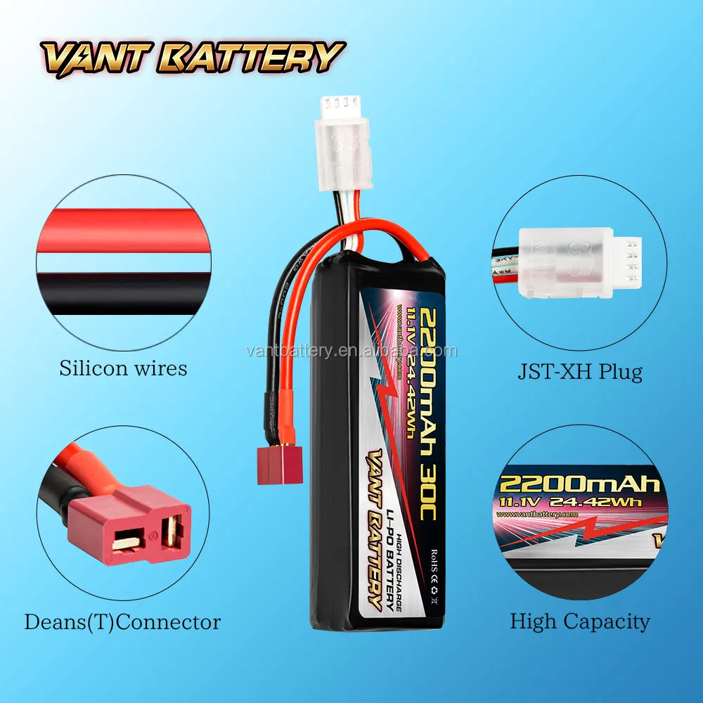 Vant Rc Lipo Battery 3s 2200mah 30c 11.1v Soft Case With Deans ...