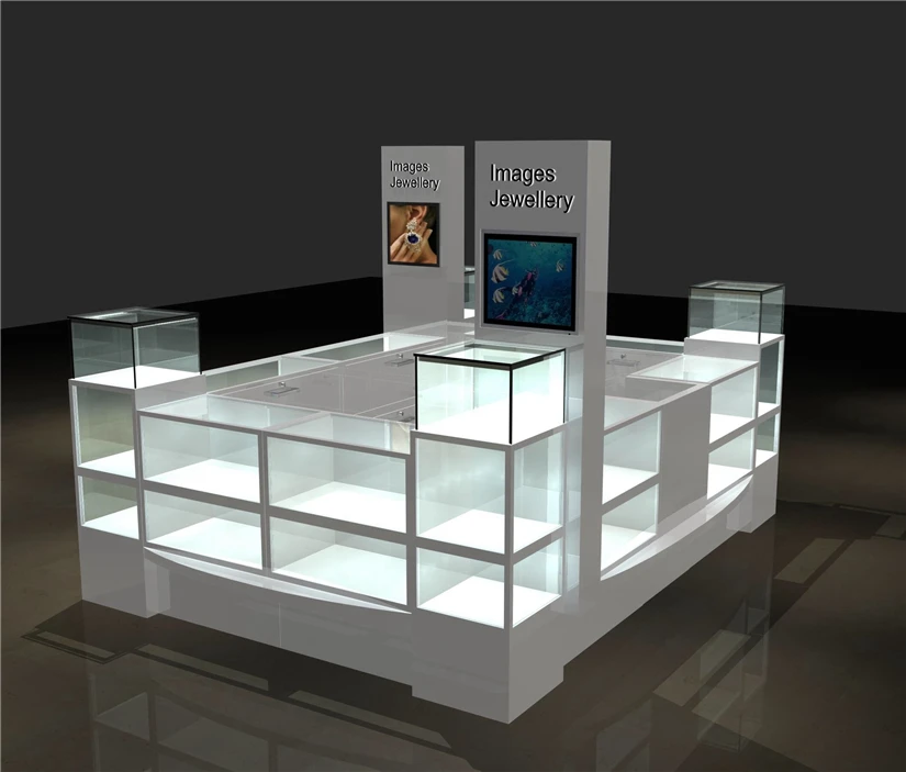 High quality shopping mall wooden jewelry display kiosk