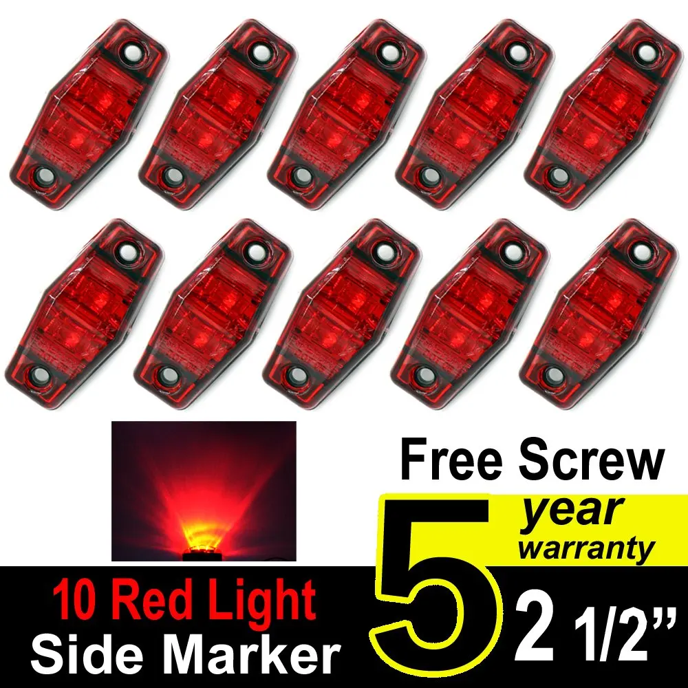 10 pcs TMH 2.5" 10 pcs Red Light & Lens Super Flux Side Led Marker, Trailer marker lights, Clearance Led marker lights Truck, RV Cab Marker light Red, Rear side marker light, Surface Mount LED