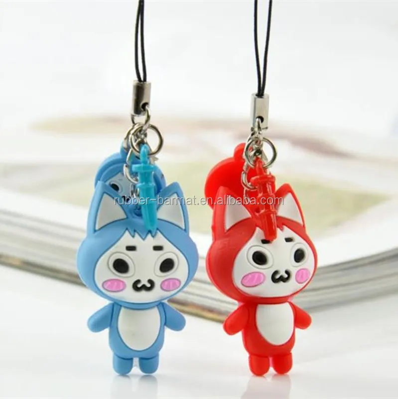 
3D Mascot Phone Strap Keyring, Custom 3D Soft PVC Keychains 