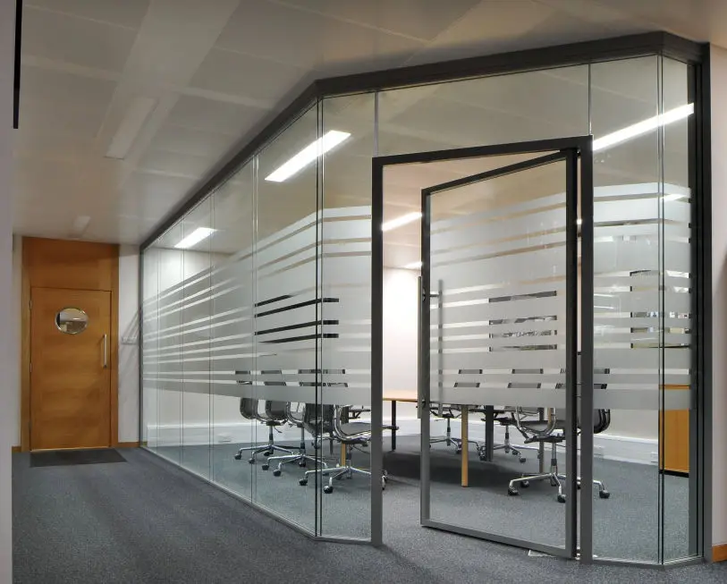 Modern Wood Panel Door Design Frosted Glass Office 