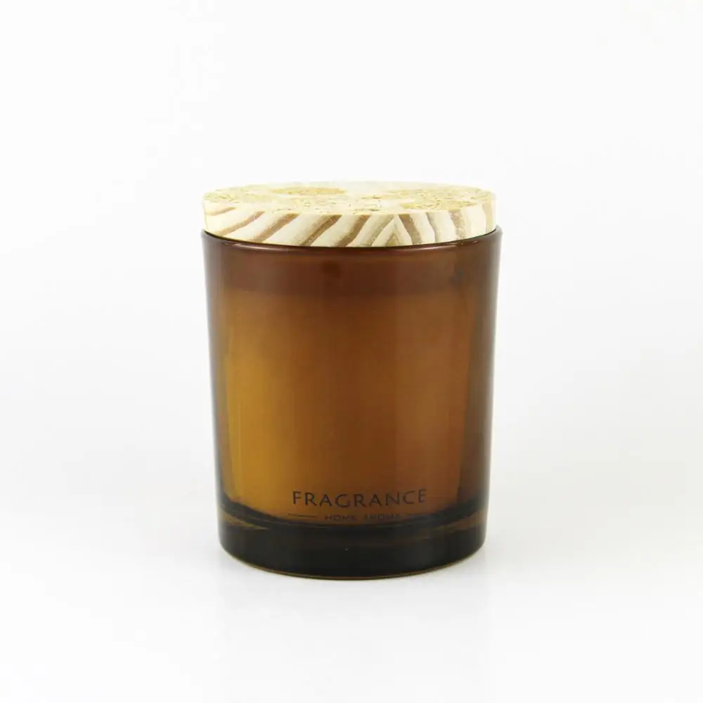High End Amber Glass Candle Jars With Wooden Lids Glass Buy Candle