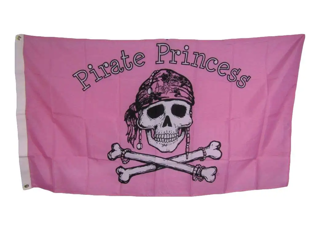 3x5 Jolly Roger Pirate Princess Pink Skull Crossbones 220D Nylon Flag 3'x5' House Banner Double Stitched Metal Eyelets For Hoisting Fade Resistant Premium Quality