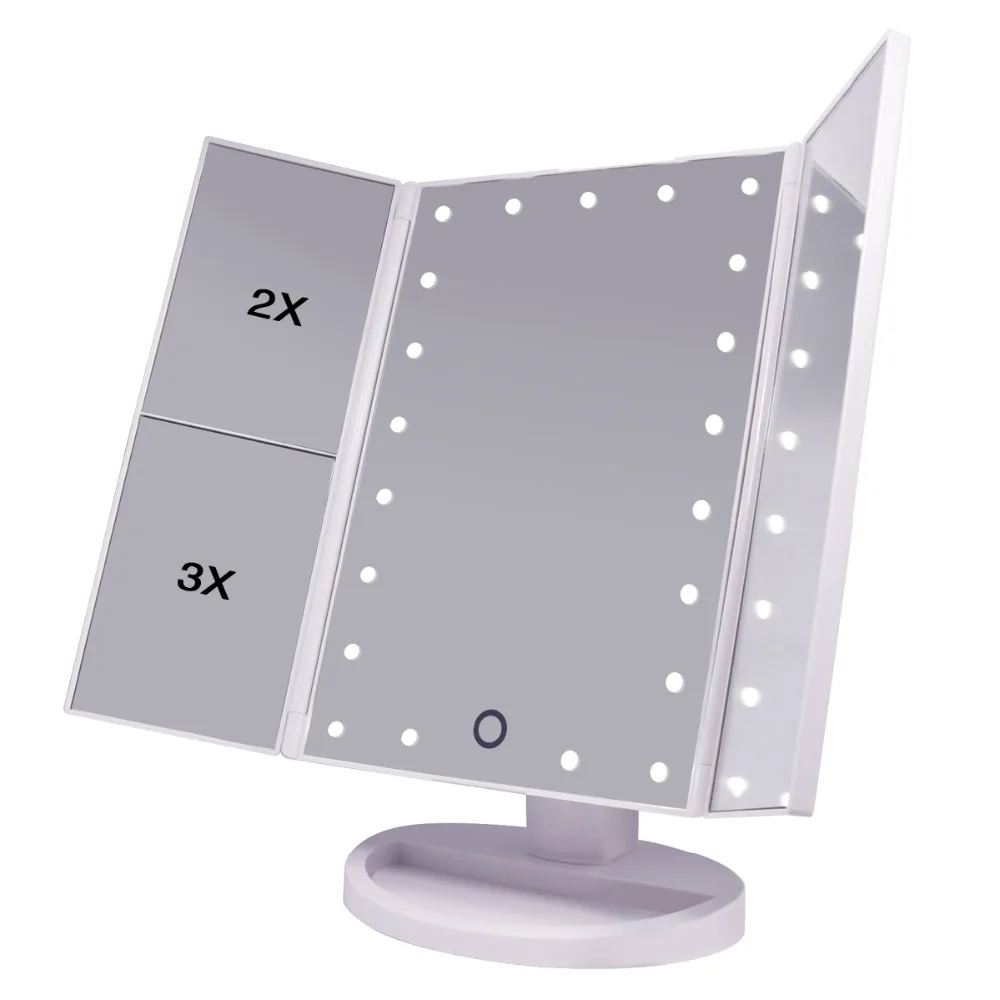 Trifold Lighted Vanity Mirror Three Panel Led Lighted 180 Degree Free