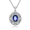 Sevenajewelry SAP2101 Fashion Jewelry Brass Blue Sapphire Flower Shape Pendant AAA CZ Stone Setting for Women Girl