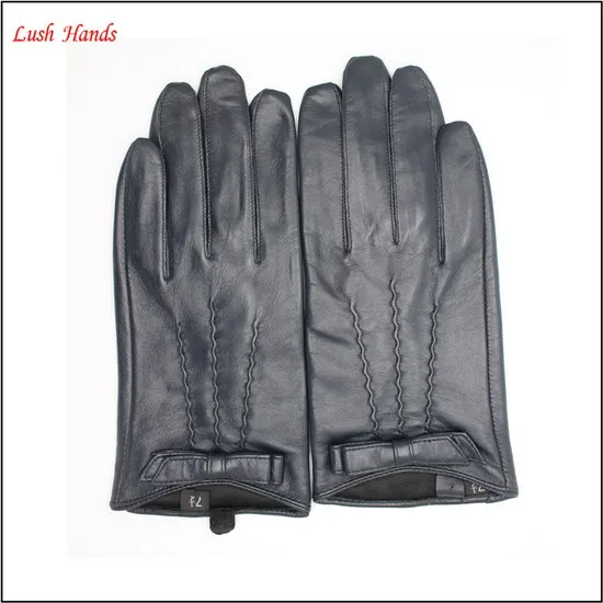 Womens leather car driving gloves for hot sell and the gloves back of hand three back muscle and bowknot adornment