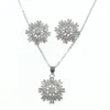 Echsio Spring Daisy Flower Pendant Necklace Earring Set Sparkly Cubic Zirconia Wedding Jewelry Set For Women Gold Plated CN246