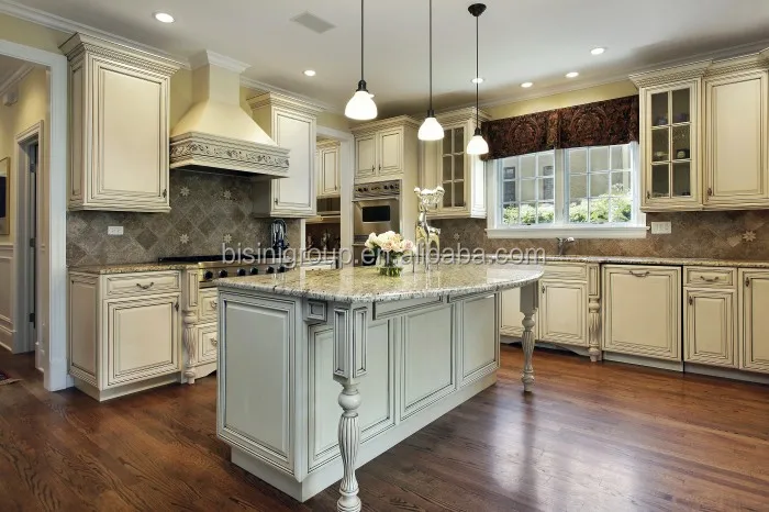 Antique French Pure White Solid Wood Kitchen Island With ...