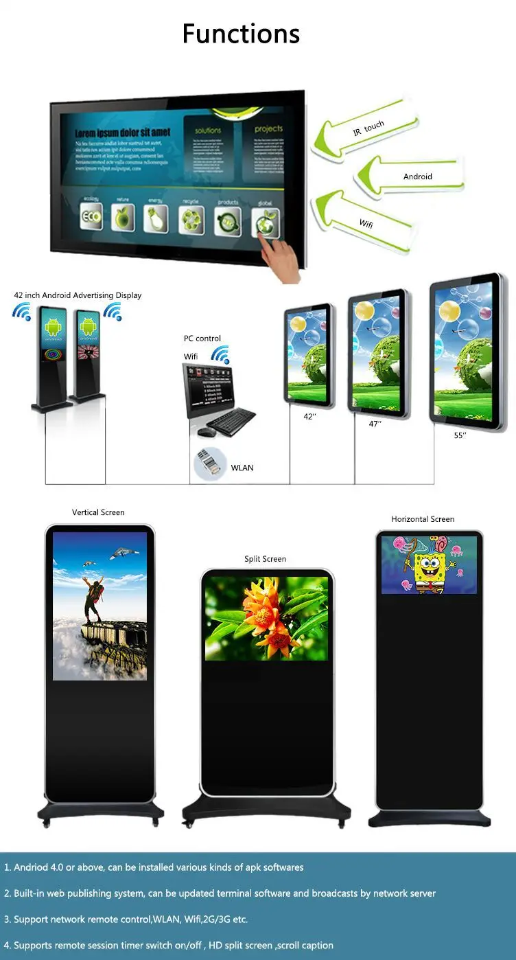 touch screen lcd 24inch advertising digital signage with 3g wifi outdoor advertising lcd display