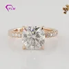0.8 Ctw 14K Rose Gold Classic Side Stone Pave Set Engagement Ring with Cushion 2 Carat Forever One Moissanite Center