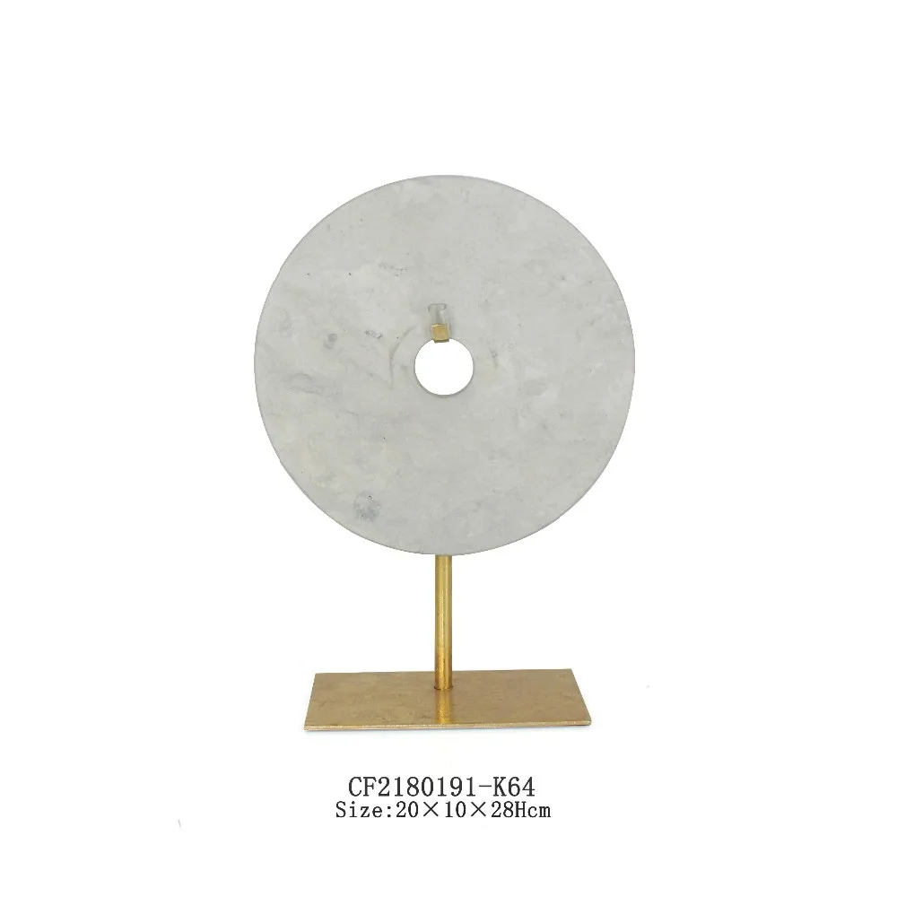 Matt White Round Marble Statue with Metal Base Tabletop Home Decor manufacture