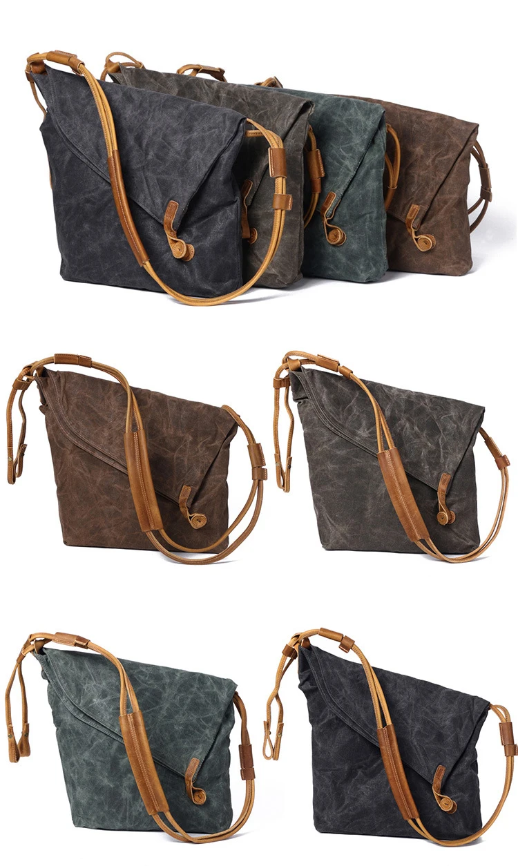 Water proof vintage waxed canvas leather trim leisure ladies brand crossbody shopping shoulder hand bag handbag for women