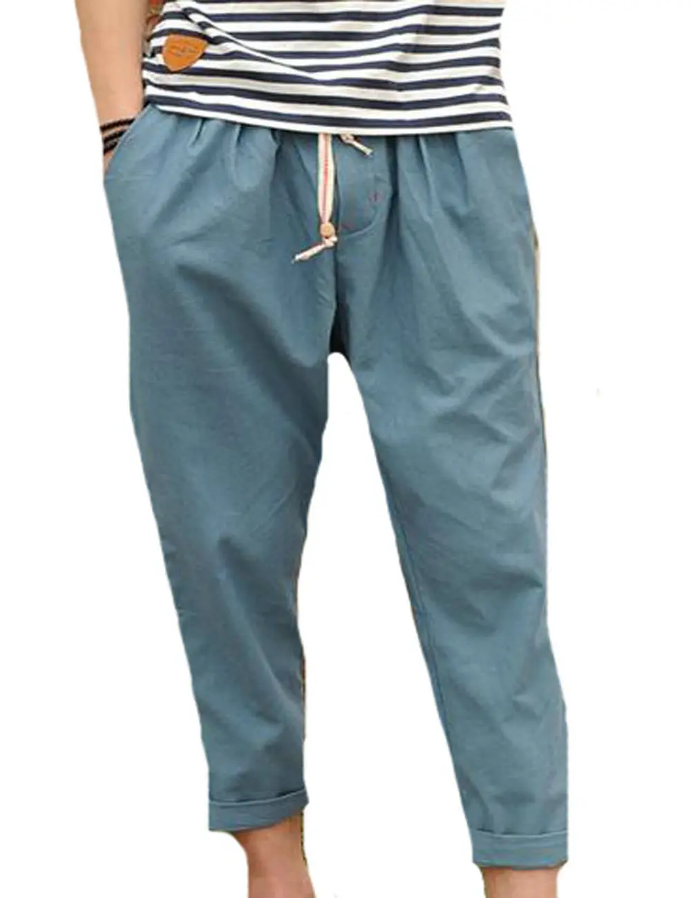 FLCH+YIGE Mens Cotton Linen Elastic Waist Loose Fit Pants Trousers