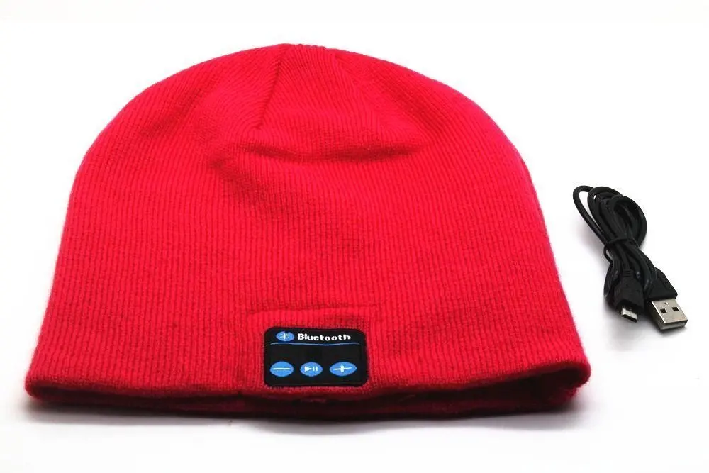 BearsFire® Fashion Wireless Bluetooth Knit Hat Receiver Headphone Speaker Microphone Beanie Hat Cap Headphone Headset Earphones MP3 Speaker Music Player for Men Women Gift (Dark Red)