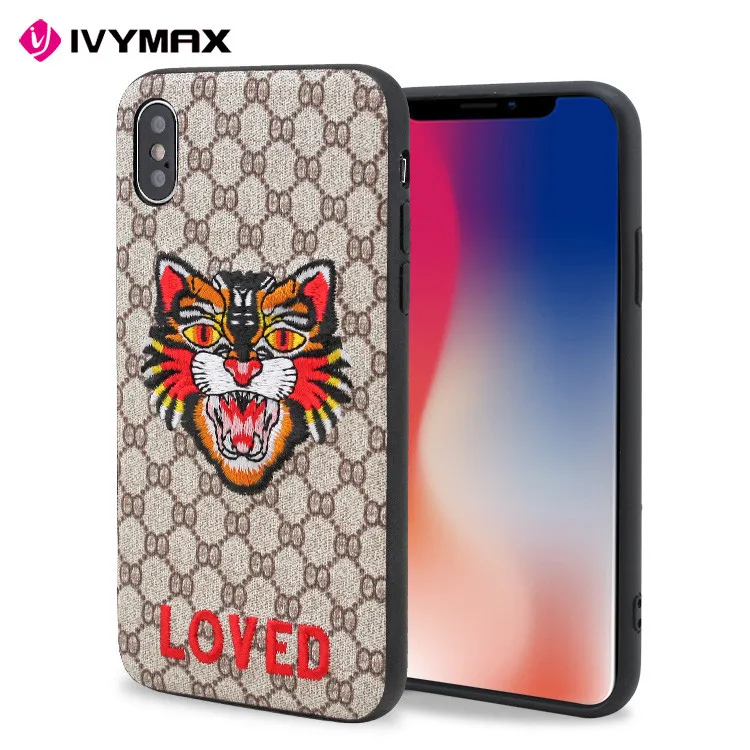 IVYMAX Tiger Embroidery Phone For Iphone X Slim Phone Case Design Custom , Custom Animal Shaped Cell Phone Covers Cases