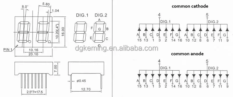 kem-4021-bsr 7 segment mechanical 7 segment led display 2 digit 0.4
