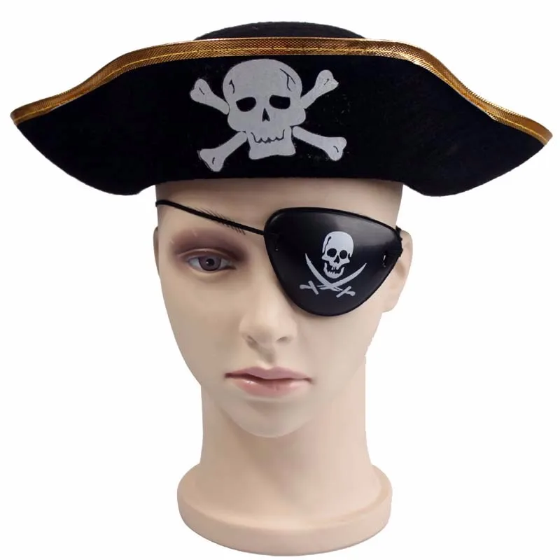 Fashionable Golden Brim Halloween Captain Morgan Pirate Hat+eye Mask ...