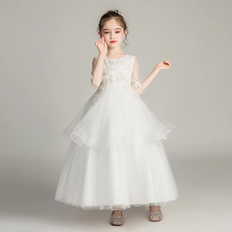 Girl Sleeveless Embroidery Princess Pageant Dresses Kids Prom Ball Gown ...