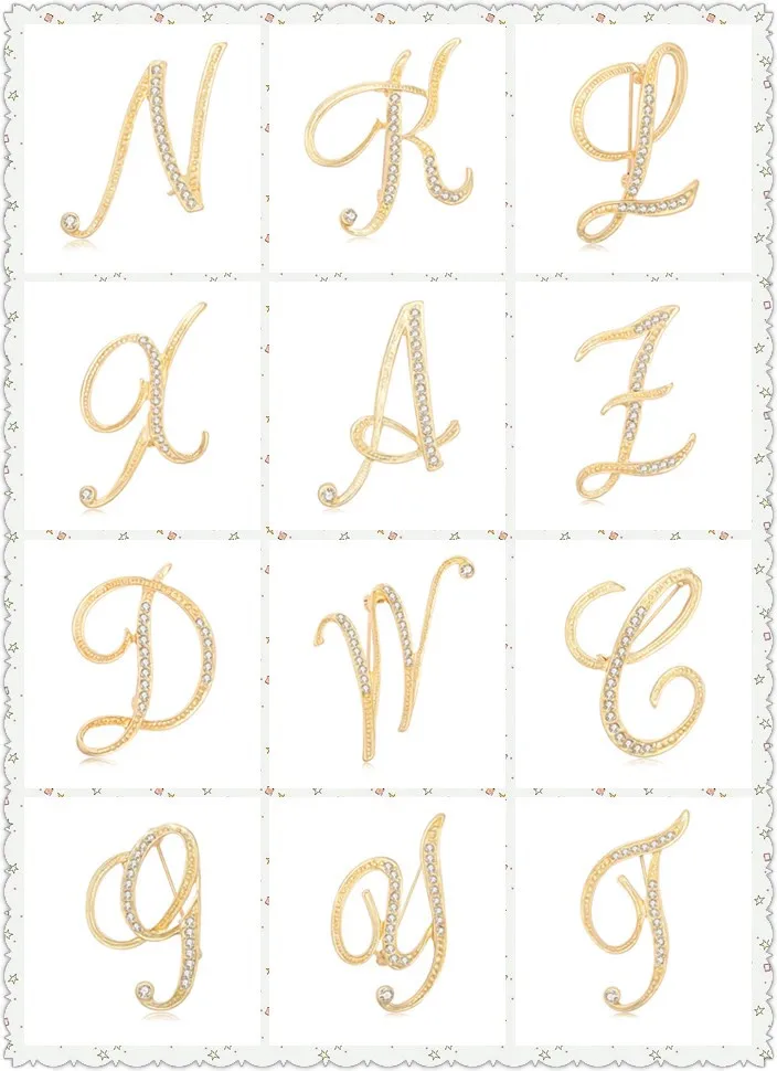 Newest Popular Alphabet Letter Brooches Custom Metal Gold Plated Letter