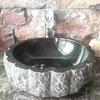 Custom made black flower shape natural stone sink and stone bowl for bathroom decoration