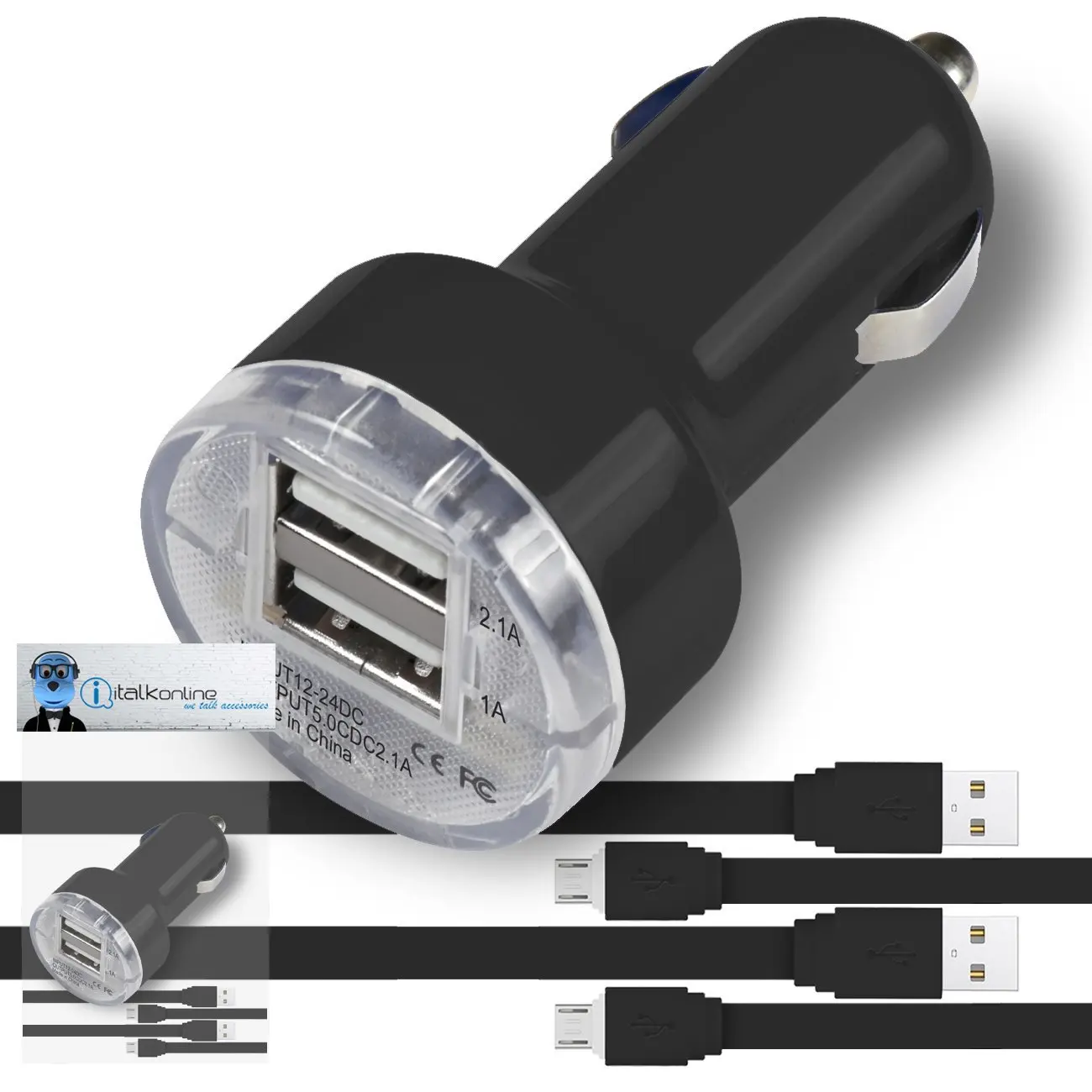 Black Xtra-Funky Universal USB 12v White Car Charger Adapter /& Black 2 Meter Long USB Sync Data Charger Cable Compatible with iPhone 3G 3GS 4 4S iPod Touch//iPod Nano//iPod Classic
