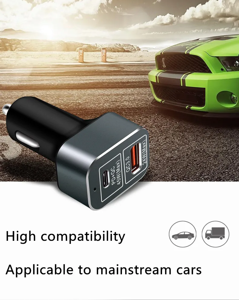 With PD Functional 65W USB C Mini USB Car Charger 2017