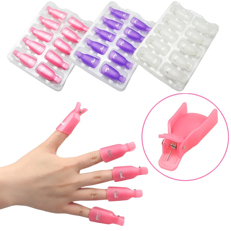 3 Colors 10Pcs Set Wearable Acrylic Nail Polish Removers Soak Soakers Cap Art UV Gel Tool