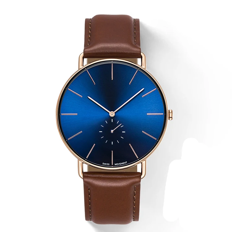 Wholesales matte black face italian leather watch straps japan movt quartz sr626sw mens custom logo watch made in china
