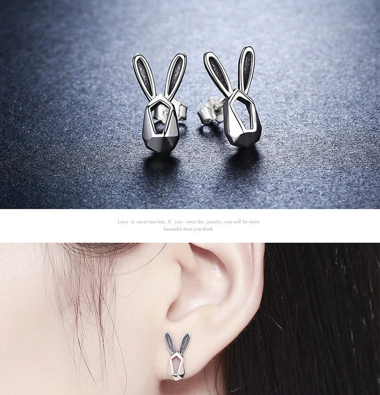 SLUYNZ Sterling Silver Bunny Rabbit Stud Earrings - CZ Accent Hypoallergenic Earrings For Women