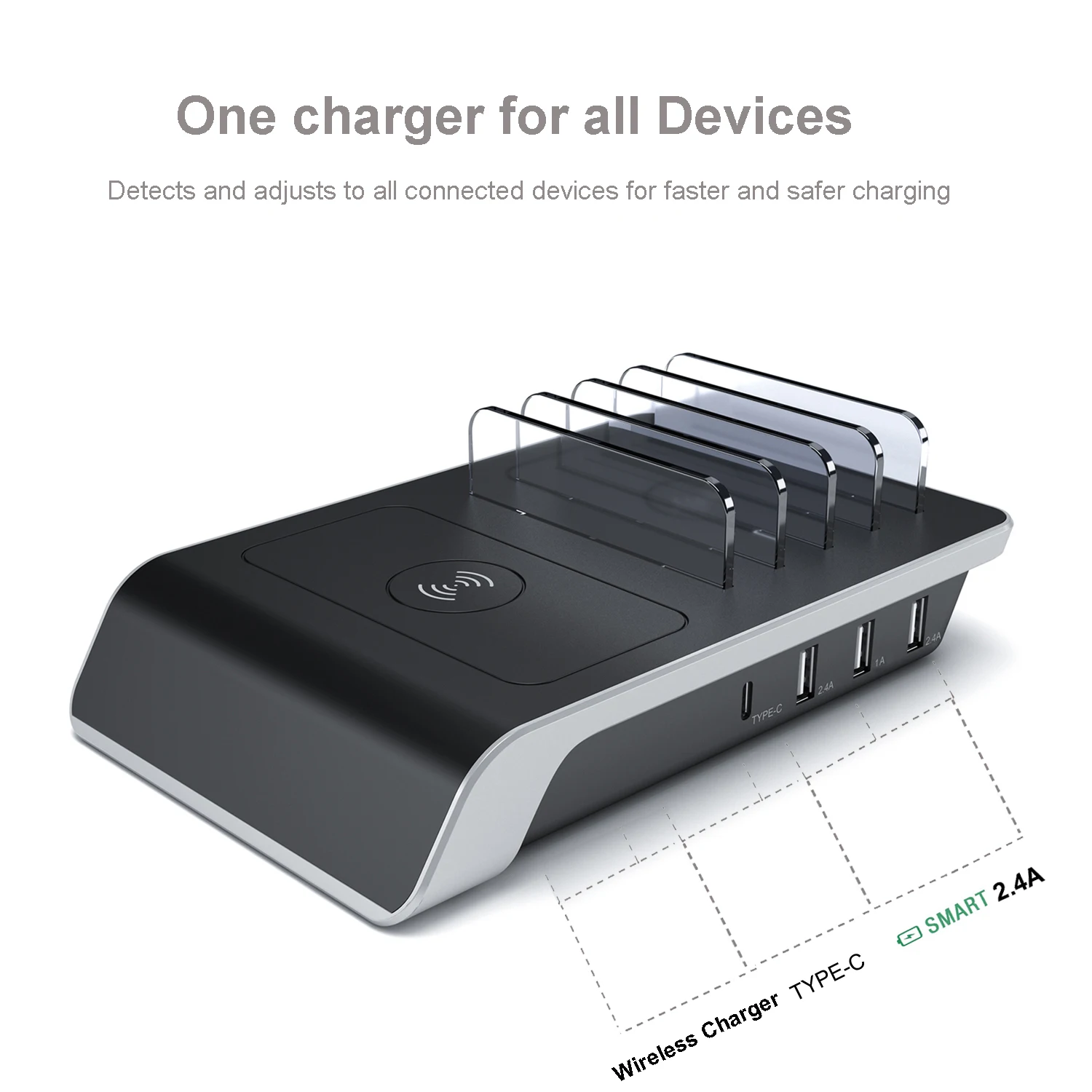 Usb Fast Charger Multi Port 4 Port Usb Fast Charging Station With Quick Charge And 10w Max Qi