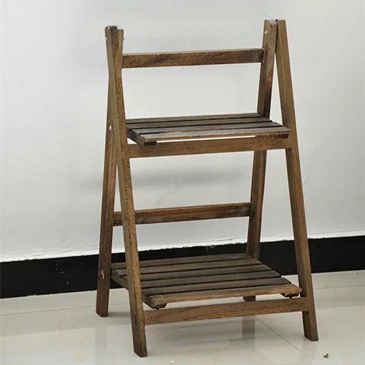 Home Decorative 2 Tier Wooden Leaning Ladder Style Bookshelf