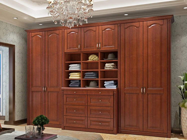 European style modern bedroom Solid wood wall cabinet wardrobe