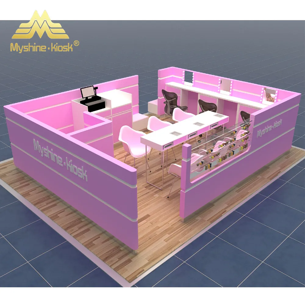 Fashional nail salon equipment with mall cosmetic kiosk for makeup
