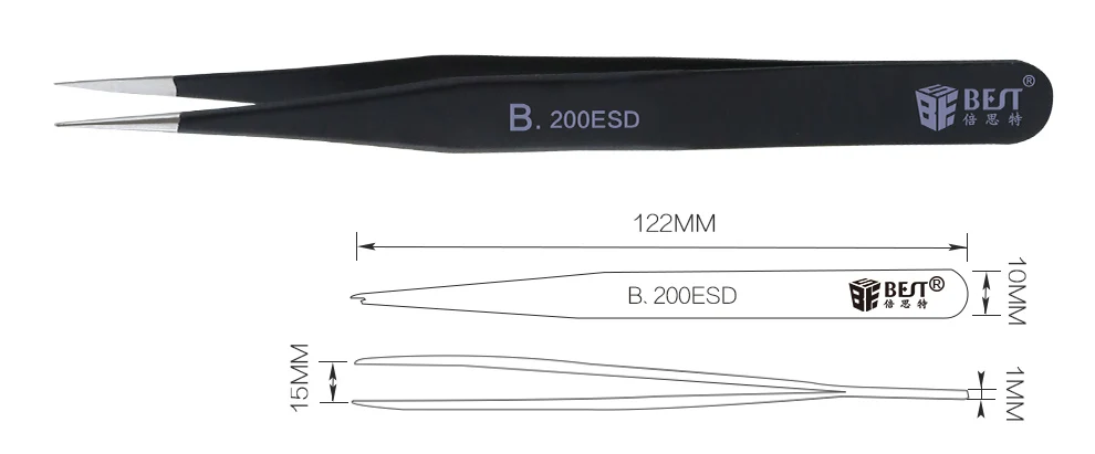 Anti-static ESD Stainless Steel Tweezers repair Maintenance Tools Industrial Precision Curved Straight Tweezers
