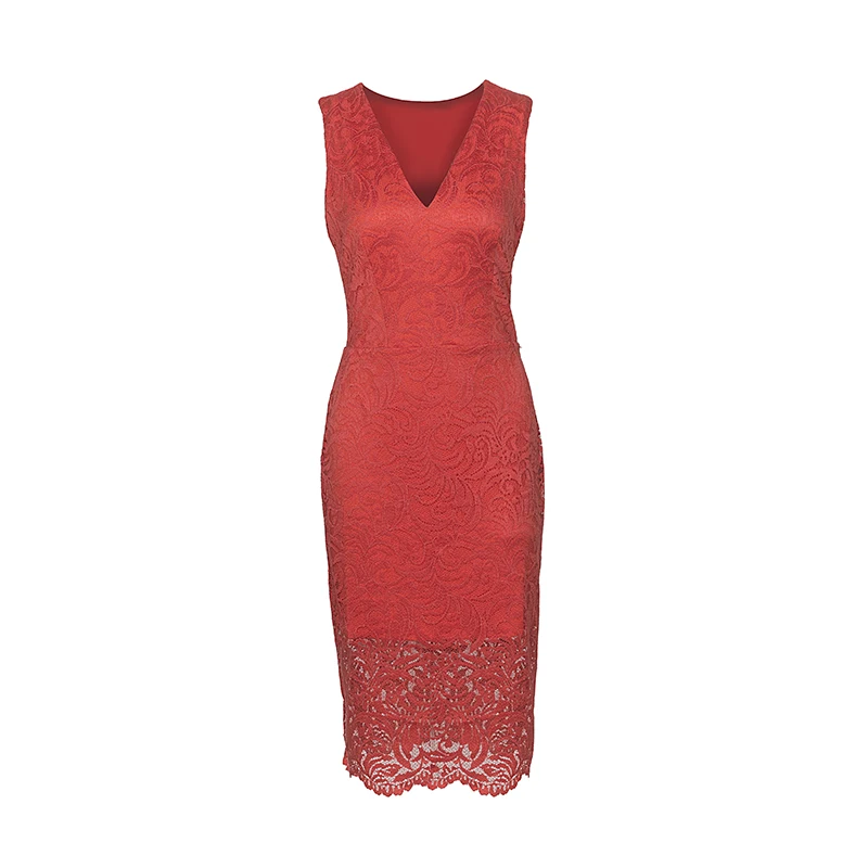 red lace bodycon midi dress