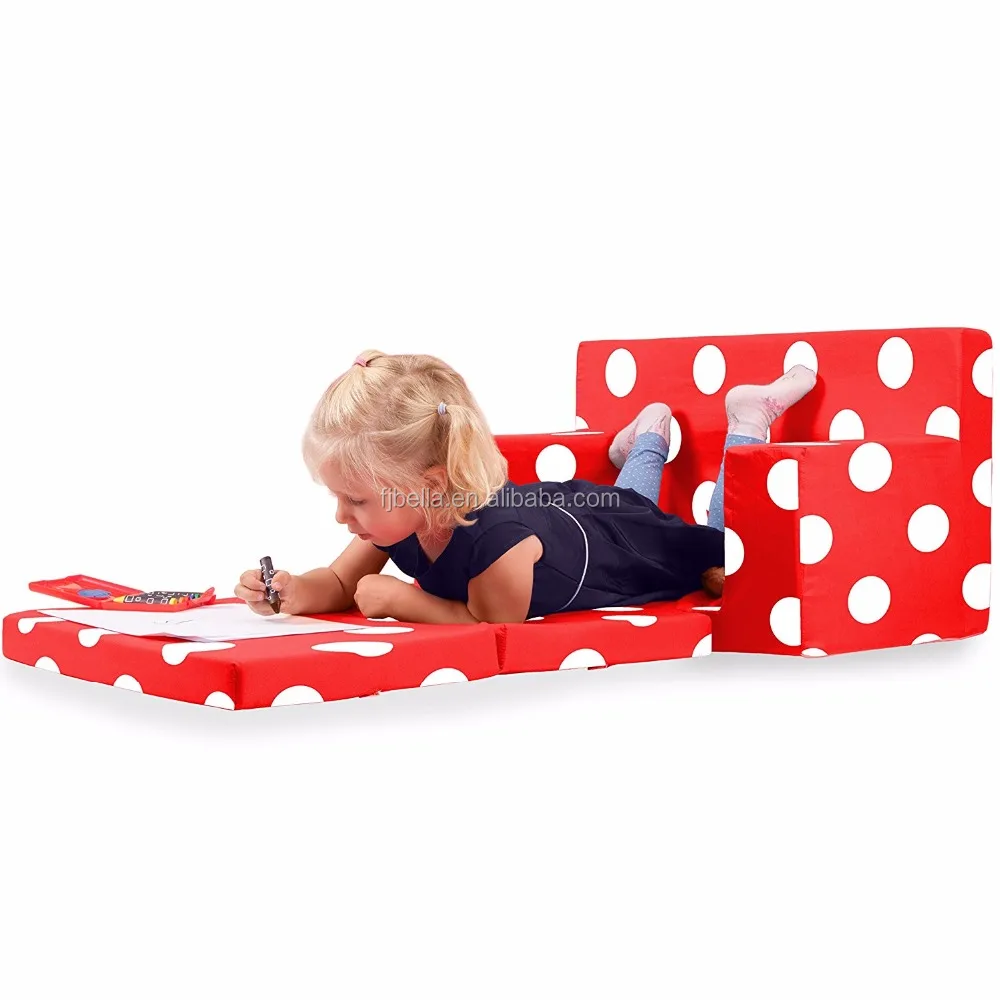 Childrens Sofa Bed Flip Out Couch Kid In Flaming Red With White Polka Dots Product On