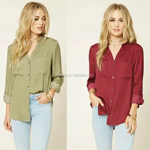 Summer Fashion Satin Woven Two Pocket Work Formal Office Lady Shirt Wholesale Custom Manufacturer Tops Blouses Shirts Summer Fashion Satin Woven Two Pocket Work Formal Office Lady Shirt Wholesale Custom Manufacturer Tops Blouses Shirts